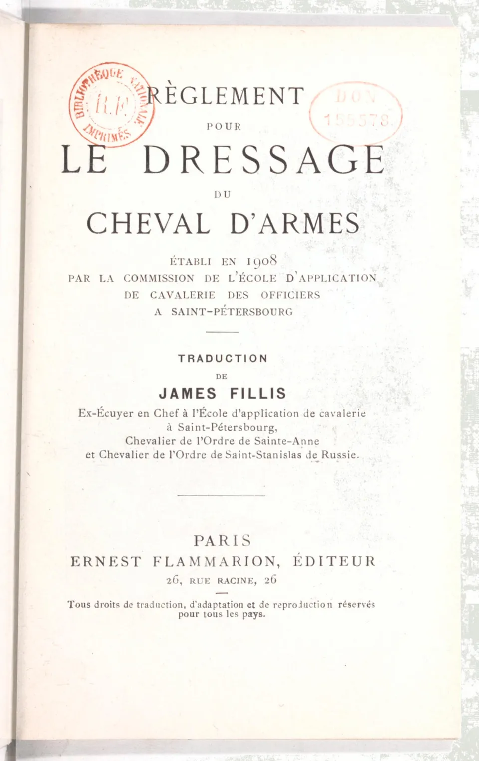 Règlement pour le dressage du cheval d'armes : établi en 1908 par la Commission de l'Ecole d'application de cavalerie des officiers à Saint-Pétersbourg, скан 10 из 175